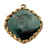 Two Antique Intaglio Pendants including an Antique Intaglio Bloodstone Pendant