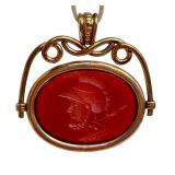 Two Antique Intaglio Pendants including an Antique Intaglio Bloodstone Pendant