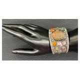 Vintage Wide Cuff Bracelet with Natural Stones