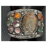 Vintage Wide Cuff Bracelet with Natural Stones