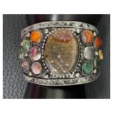 Vintage Wide Cuff Bracelet with Natural Stones