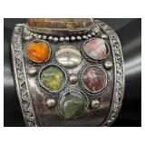 Vintage Wide Cuff Bracelet with Natural Stones