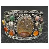 Vintage Wide Cuff Bracelet with Natural Stones