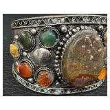 Vintage Wide Cuff Bracelet with Natural Stones