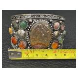 Vintage Wide Cuff Bracelet with Natural Stones