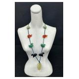 Vintage Chinese Carved Gemstone Animals Hand Knotted Silk Necklace