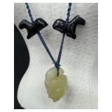 Vintage Chinese Carved Gemstone Animals Hand Knotted Silk Necklace