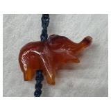 Vintage Chinese Carved Gemstone Animals Hand Knotted Silk Necklace