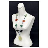 Vintage Chinese Carved Gemstone Animals Hand Knotted Silk Necklace