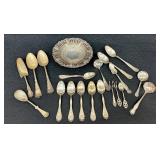 Assortment of Antique Silver Plated Flatware and a Silver Plated Footed Candy Dish