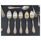 Assortment of Antique Silver Plated Flatware and a Silver Plated Footed Candy Dish