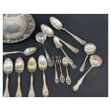 Assortment of Antique Silver Plated Flatware and a Silver Plated Footed Candy Dish