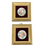 Pair of Vintage Porcelain Framed Cameo Prints
