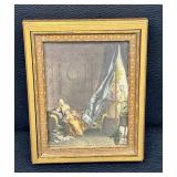 Antique Wood Dresser Box / Victorian Lithograph Jewelry Box with Mirror