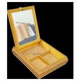 Antique Wood Dresser Box / Victorian Lithograph Jewelry Box with Mirror