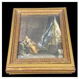 Antique Wood Dresser Box / Victorian Lithograph Jewelry Box with Mirror