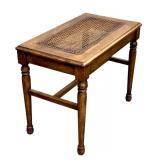 Vintage Wooden Bench with Caned Seating / Vintage Accent Table