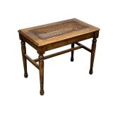 Vintage Wooden Bench with Caned Seating / Vintage Accent Table