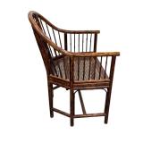 Vintage Chinoiserie Burnt Rattan Bamboo Cane Seat Split Reed Armchair