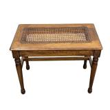 Vintage Wooden Bench with Caned Seating / Vintage Accent Table