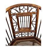 Vintage Chinoiserie Burnt Rattan Bamboo Cane Seat Split Reed Armchair