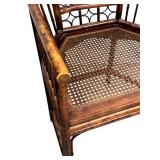 Vintage Chinoiserie Burnt Rattan Bamboo Cane Seat Split Reed Armchair