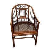 Vintage Chinoiserie Burnt Rattan Bamboo Cane Seat Split Reed Armchair