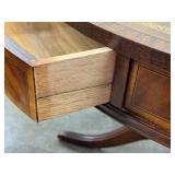 Vintage Circular Drum Table with Leather Inlaid Top