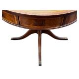 Vintage Circular Drum Table with Leather Inlaid Top