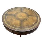 Vintage Circular Drum Table with Leather Inlaid Top