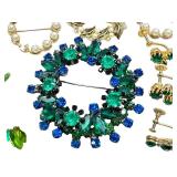 Variety of Vintage Jewelry including Vintage Rhinestone Brooch and Earrings Set & Vintage Crown Trifari Brooch