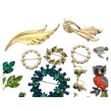 Variety of Vintage Jewelry including Vintage Rhinestone Brooch and Earrings Set & Vintage Crown Trifari Brooch