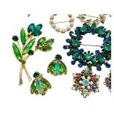 Variety of Vintage Jewelry including Vintage Rhinestone Brooch and Earrings Set & Vintage Crown Trifari Brooch