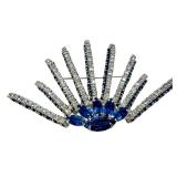 Beautiful Vintage Faux Diamond Sapphire Silver Tone Brooch and Earrings Set