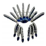 Beautiful Vintage Faux Diamond Sapphire Silver Tone Brooch and Earrings Set