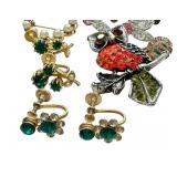 Variety of Vintage Jewelry including Vintage Rhinestone Brooch and Earrings Set & Vintage Crown Trifari Brooch