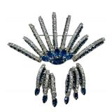 Beautiful Vintage Faux Diamond Sapphire Silver Tone Brooch and Earrings Set