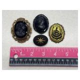Antique Black Jet Glass Cameo Brooch Mourning Style, Silhouette Brooch and More