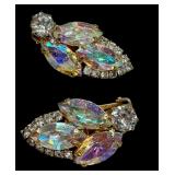 Pair of Vintage Weiss Aura Borelias Earrings and a Vintage Rhinestone Brooch