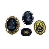 Antique Black Jet Glass Cameo Brooch Mourning Style, Silhouette Brooch and More