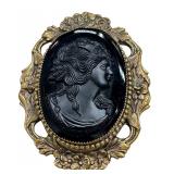 Antique Black Jet Glass Cameo Brooch Mourning Style, Silhouette Brooch and More