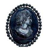 Antique Black Jet Glass Cameo Brooch Mourning Style, Silhouette Brooch and More