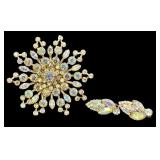 Pair of Vintage Weiss Aura Borelias Earrings and a Vintage Rhinestone Brooch