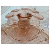 Assorted Vintage Pink Depression Glassware including a Vintage Jeannette Cherry Blossom Cake Platter