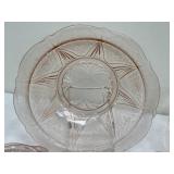 Assorted Vintage Pink Depression Glassware including a Vintage Jeannette Cherry Blossom Cake Platter