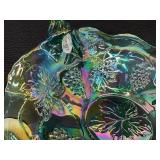 Vintage Fenton Green Iridescent Leaves and Grape Design Glass Basket