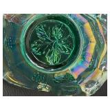 Vintage Fenton Green Iridescent Leaves and Grape Design Glass Basket