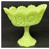 Vintage Fenton Uranium Green Satin Glass Pedestal Footed Compote