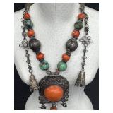 Antique 19th Century Turquoise and Coral Necklace