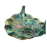 Vintage Fenton Green Iridescent Leaves and Grape Design Glass Basket
